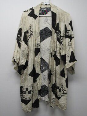 Vintage Jams World Expresso Diamond Checkered Open Kimono Varsity One Size
